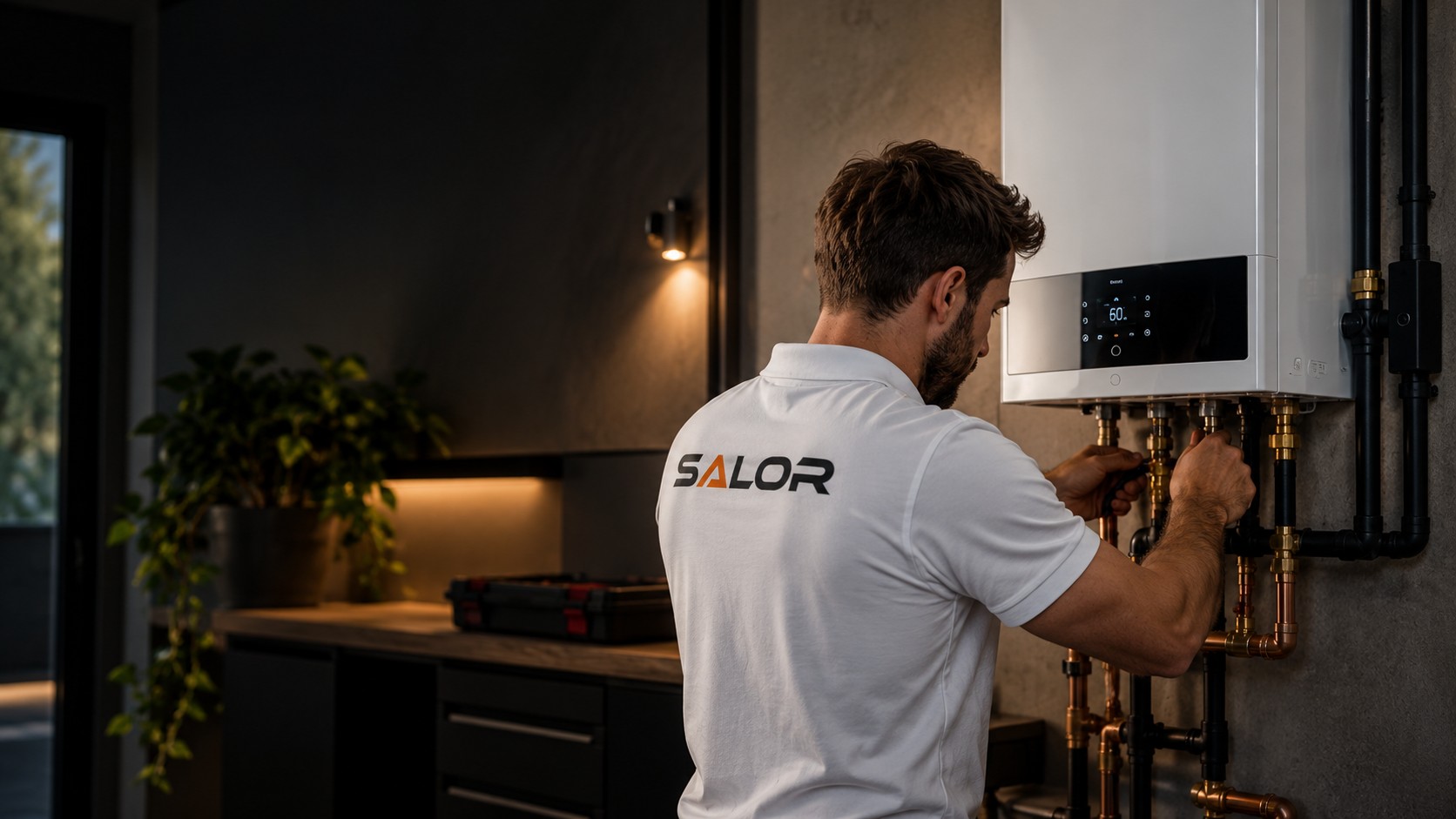 Tecnico SALOR al lavoro su una caldaia